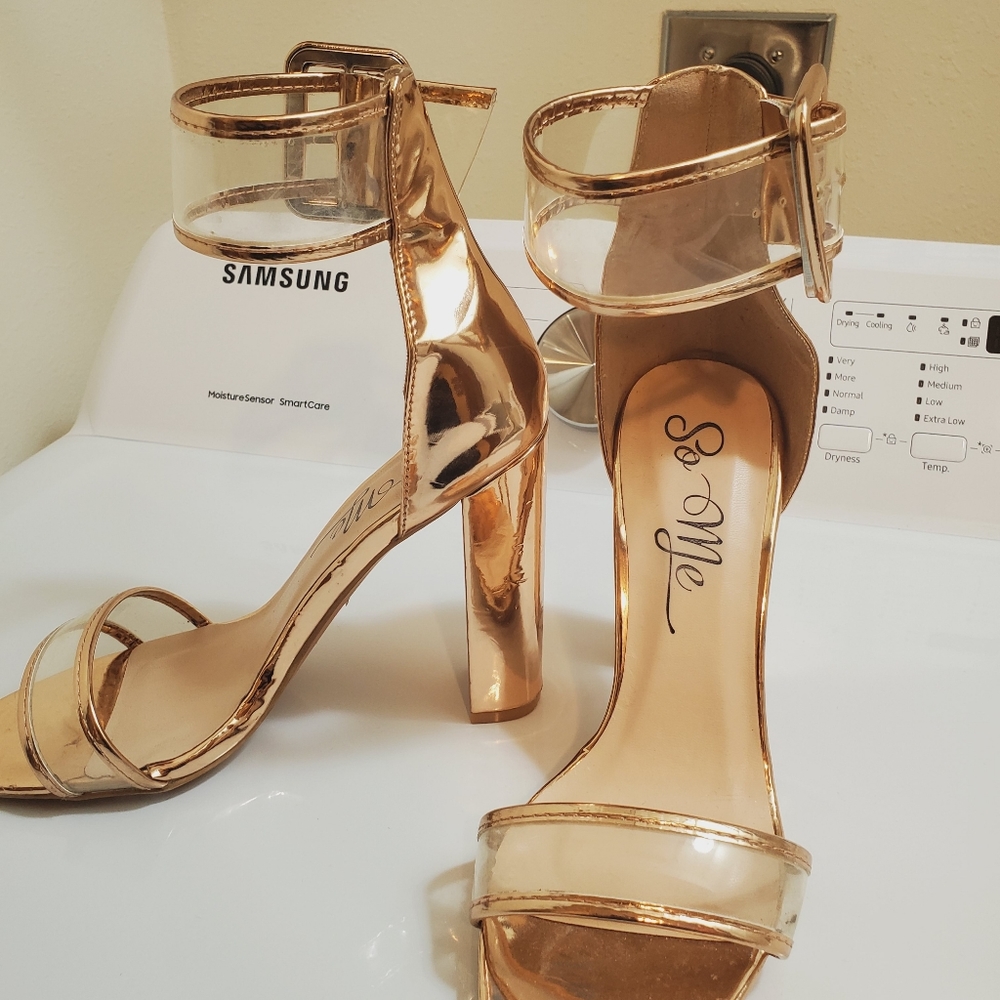 5 in chunky metallic heels size to from SoMe